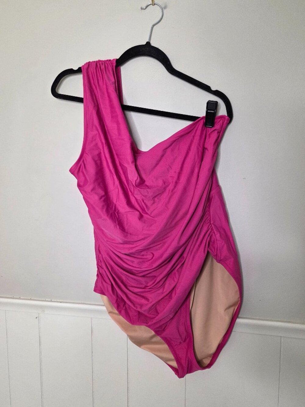 J. CREW Solid Pink One-shoulder ruched one-piece swimsuit
